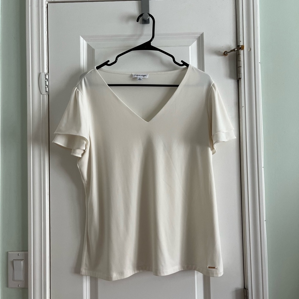 Calvin Klein Cream V-Neck Short Sleeve Tee